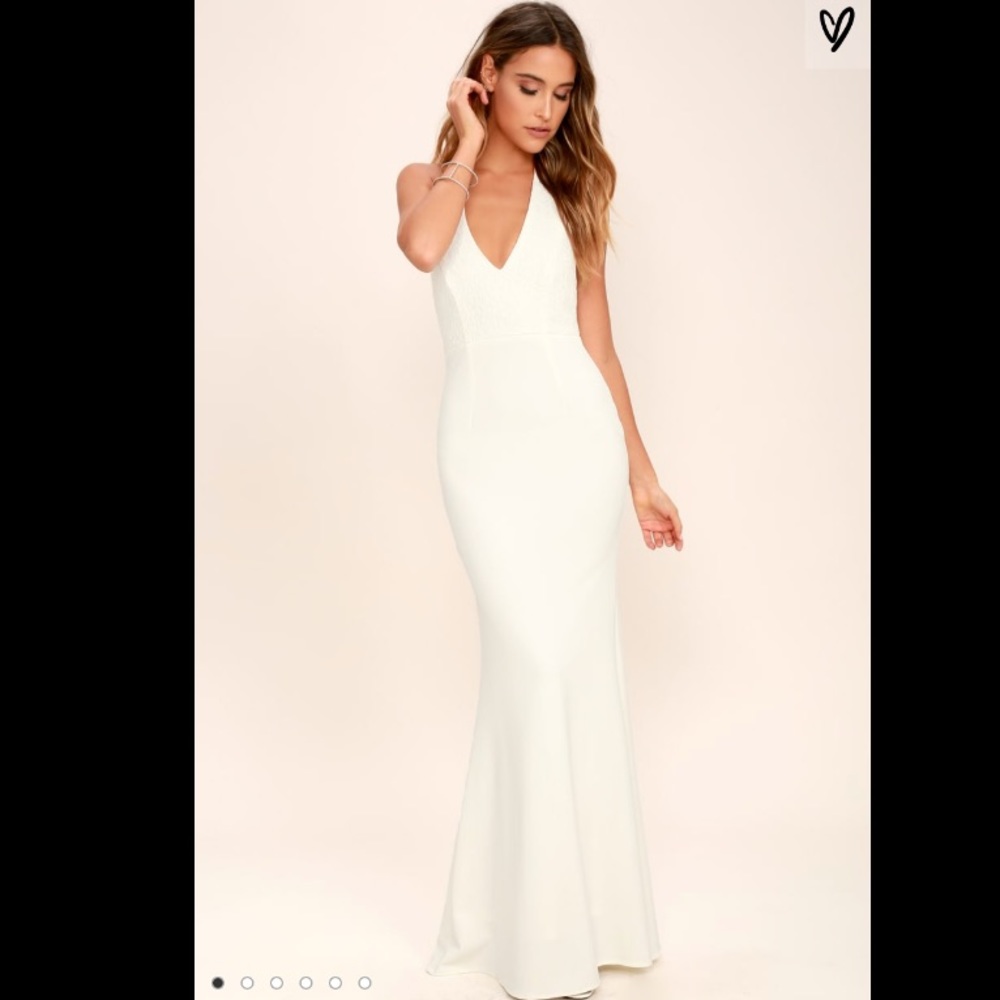 Lulus love potion ivory lace halter maxi dress